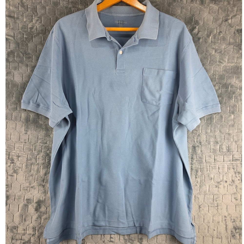 Harbor Bay Mens 4XL Polo Shirt Light Blue Short Sleeve Cotton Pique Pocket Top